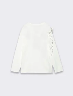 Piazza Italia Bambina|T-Shirt E Top<Maglietta da bambina in cotone elasticizzato con rouches laterale - Bianco sporco