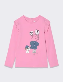 Piazza Italia Neonata<Maglietta da neonata a manica lunga con inserti di rouches alle spalle e stampa con applicazioni -