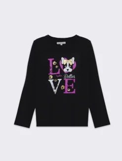 Piazza Italia Bambina|T-Shirt E Top<Maglietta girocollo con stampa colorata e lucida - Nero