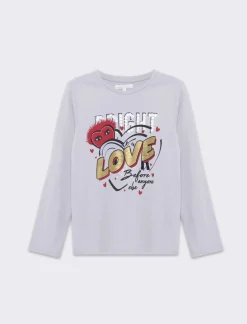 Piazza Italia Bambina|T-Shirt E Top<Maglietta girocollo con stampa colorata e lucida - Bianco sporco