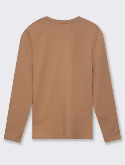 Donna Piazza Italia Donna|Maglieria<Maglietta girocollo manica lunga in jersey - tabacco