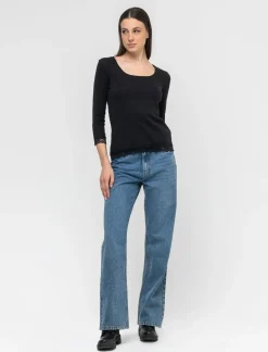 Piazza Italia Maglietta manica lunga a costina con pizzo e motivo floreale - Nero Hot