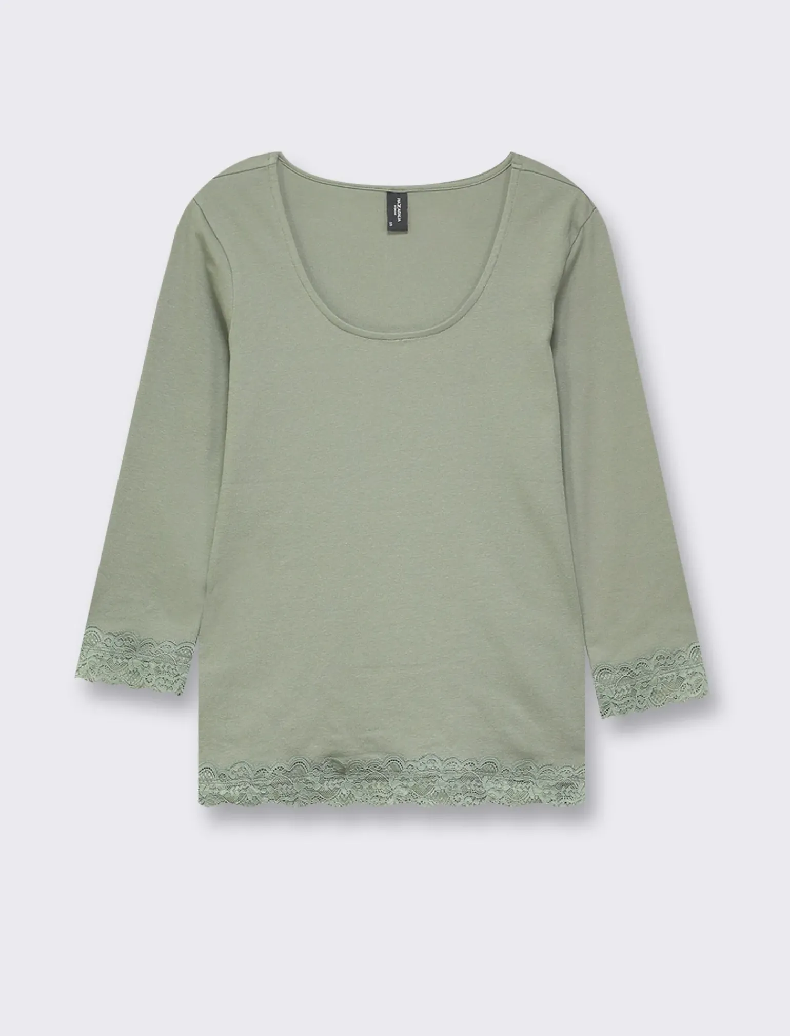 Donna Piazza Italia Donna|Maglieria<Maglietta manica lunga a costina con pizzo e motivo floreale - foresta
