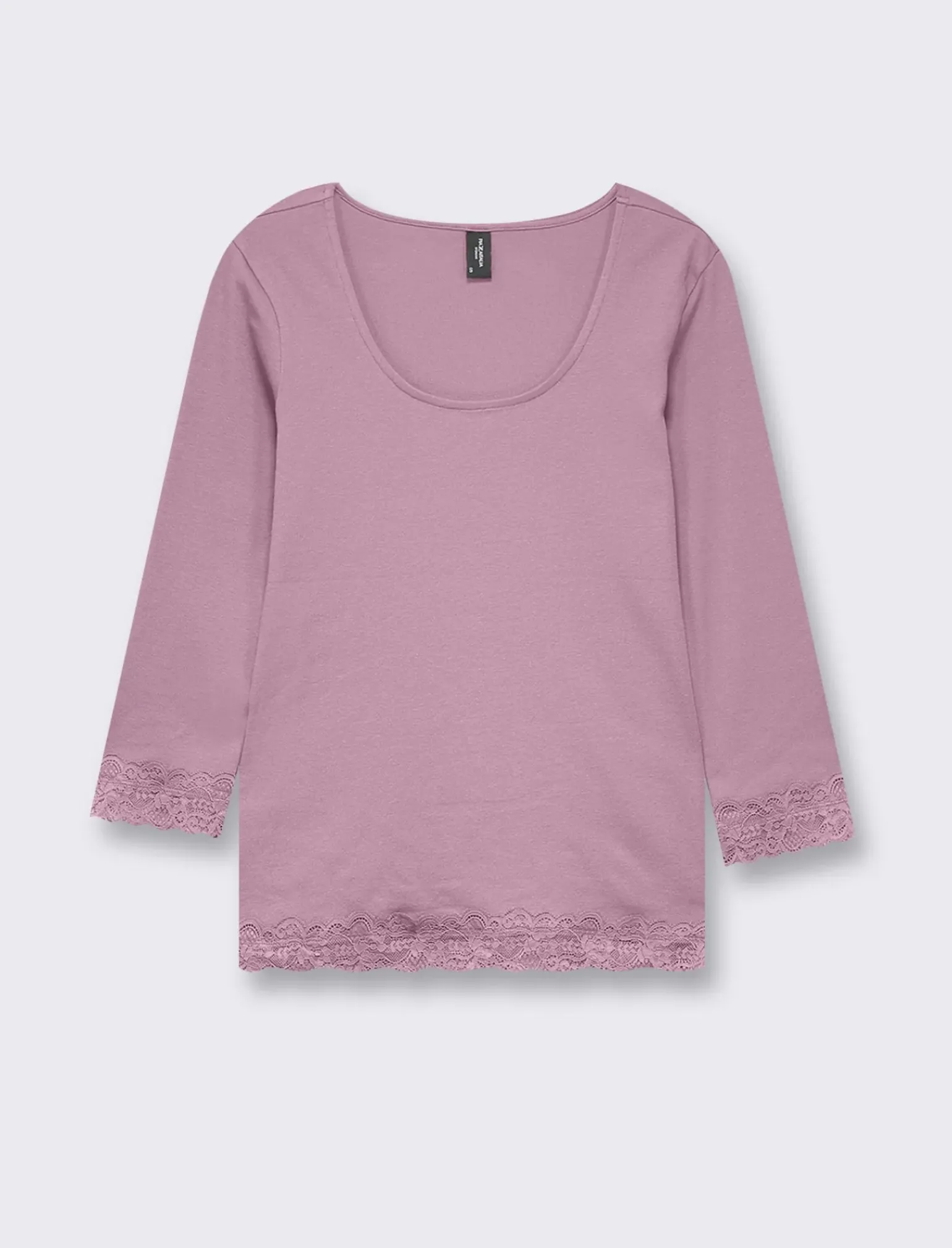 Donna Piazza Italia Donna|Maglieria<Maglietta manica lunga a costina con pizzo e motivo floreale - malva
