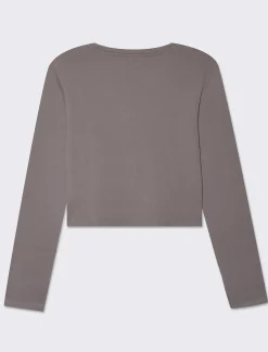 Donna Piazza Italia Donna|Maglieria<Maglietta manica lunga in tessuto elastico a costine - piombo