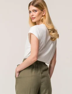 Donna Piazza Italia Donna|T-Shirt E Top<Maglietta mezza manica in tessuto slub di cotone scollo a V - latte