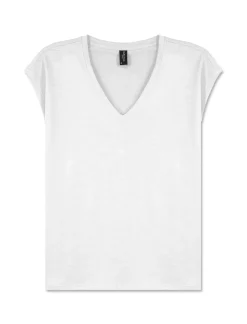 Piazza Italia Maglietta mezza manica in tessuto slub di cotone scollo a V - latte Bianco Best Sale