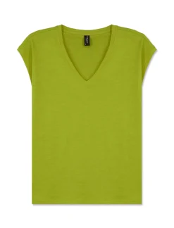 Donna Piazza Italia Donna|T-Shirt E Top<Maglietta mezza manica in tessuto slub di cotone scollo a V - pistacchio