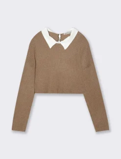 Piazza Italia Bambina|Maglieria<Maglione a manica lunga da bambina con applicazione collo finta camicia - Cammello