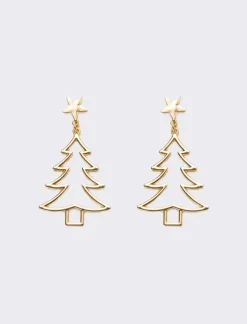 Donna Piazza Italia Bigiotteria<Orecchini da donna natalizi con albero o scritta - Oro