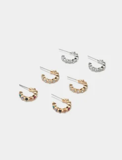 Donna Piazza Italia Donna|Bigiotteria<Orecchini da donna set 3 paia di cerchietti strass -