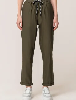 Donna Piazza Italia Donna|Pantaloni<Panatole modello jogger in tessuto elasticizzato con elastico e coulisse tampata in vita - Ve.milit.