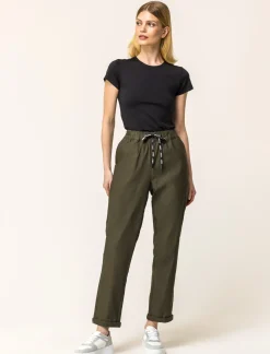 Donna Piazza Italia Donna|Pantaloni<Panatole modello jogger in tessuto elasticizzato con elastico e coulisse tampata in vita - Ve.milit.