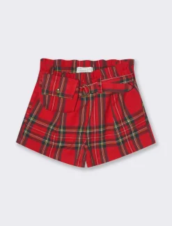 Piazza Italia Neonata<Pantaloncini natalizi in tessuto a quadri con cintura e borsetta applicata -