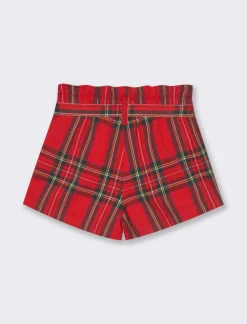 Piazza Italia Neonata<Pantaloncini natalizi in tessuto a quadri con cintura e borsetta applicata -