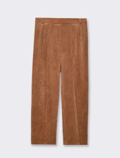 Donna Piazza Italia Pantaloni<Pantalone a coste con elastico in vita e tasche amerciane - tabacco