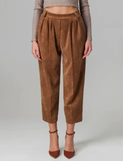 Donna Piazza Italia Pantaloni<Pantalone a coste con elastico in vita e tasche amerciane - tabacco