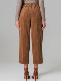 Donna Piazza Italia Pantaloni<Pantalone a coste con elastico in vita e tasche amerciane - tabacco