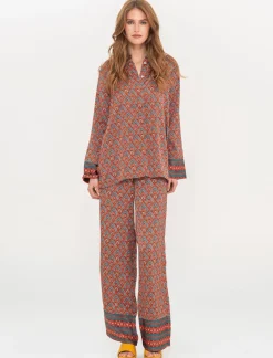 Donna Piazza Italia Donna<Pantalone a palazzo in tessuto fluido con coulisse e simpatiche nappine - var 2