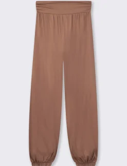 Donna Piazza Italia Donna<Pantalone alla turca in cotone leggero, con bustino arricciato e con ricamo punto smoke sul dietro - Cacao