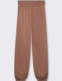 Donna Piazza Italia Donna<Pantalone alla turca in cotone leggero, con bustino arricciato e con ricamo punto smoke sul dietro - Cacao