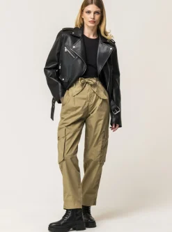 Donna Piazza Italia Pantaloni<Pantalone cargo loose con fusciacca in tessuto fisso - fieno