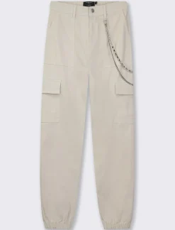 Donna Piazza Italia Donna|Pantaloni<Pantalone colorato con tasconi applicati e catena di tessuto elastico con vestibilita comfort - gesso