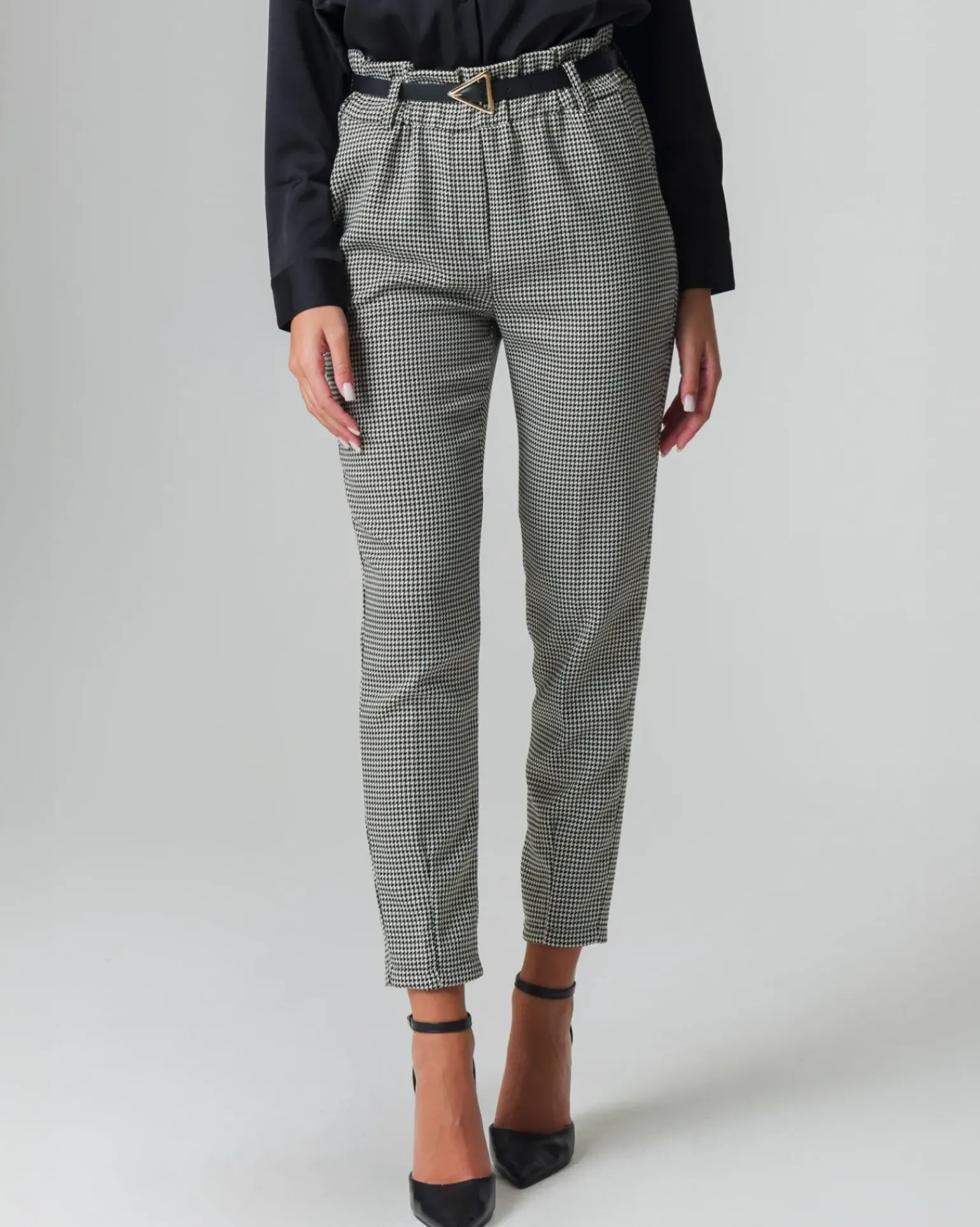 Donna Piazza Italia Pantaloni<Pantalone con cintura e tasche all'americana - Pied de poule