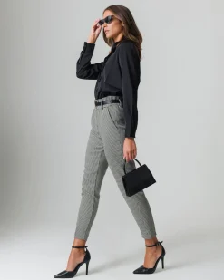 Donna Piazza Italia Pantaloni<Pantalone con cintura e tasche all'americana - Pied de poule