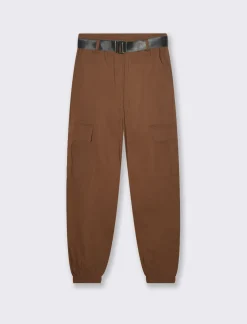 Donna Piazza Italia Donna|Pantaloni<Pantalone con cintura ed elasticon in vita modello cargo  - tabacco