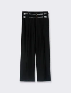Donna Piazza Italia Pantaloni<Pantalone con doppia cintura a gamba dritta - Nero