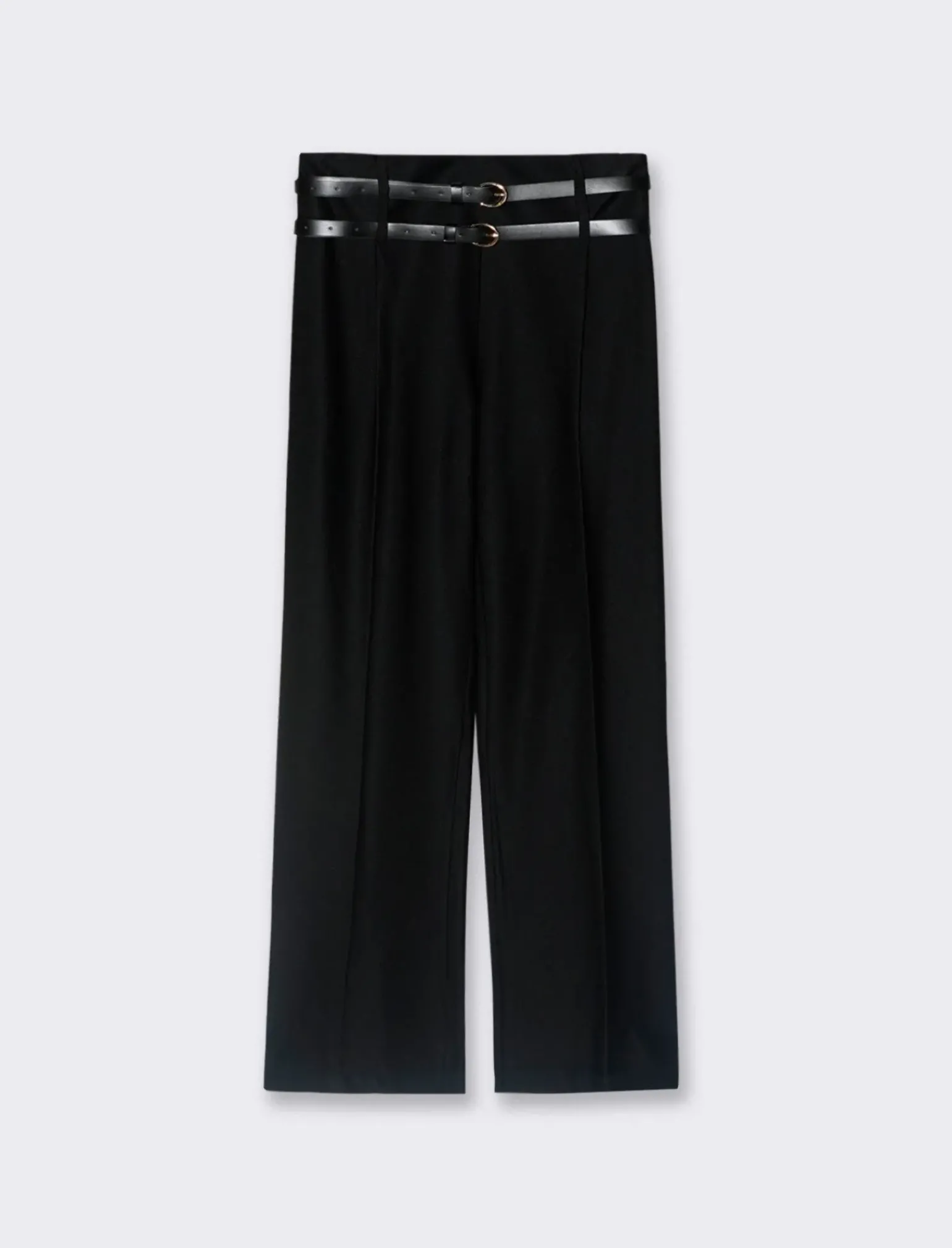 Donna Piazza Italia Pantaloni<Pantalone con doppia cintura a gamba dritta - Nero