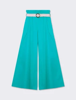 Donna Piazza Italia Donna<Pantalone cotone con elastico in vita e cinura - acqua