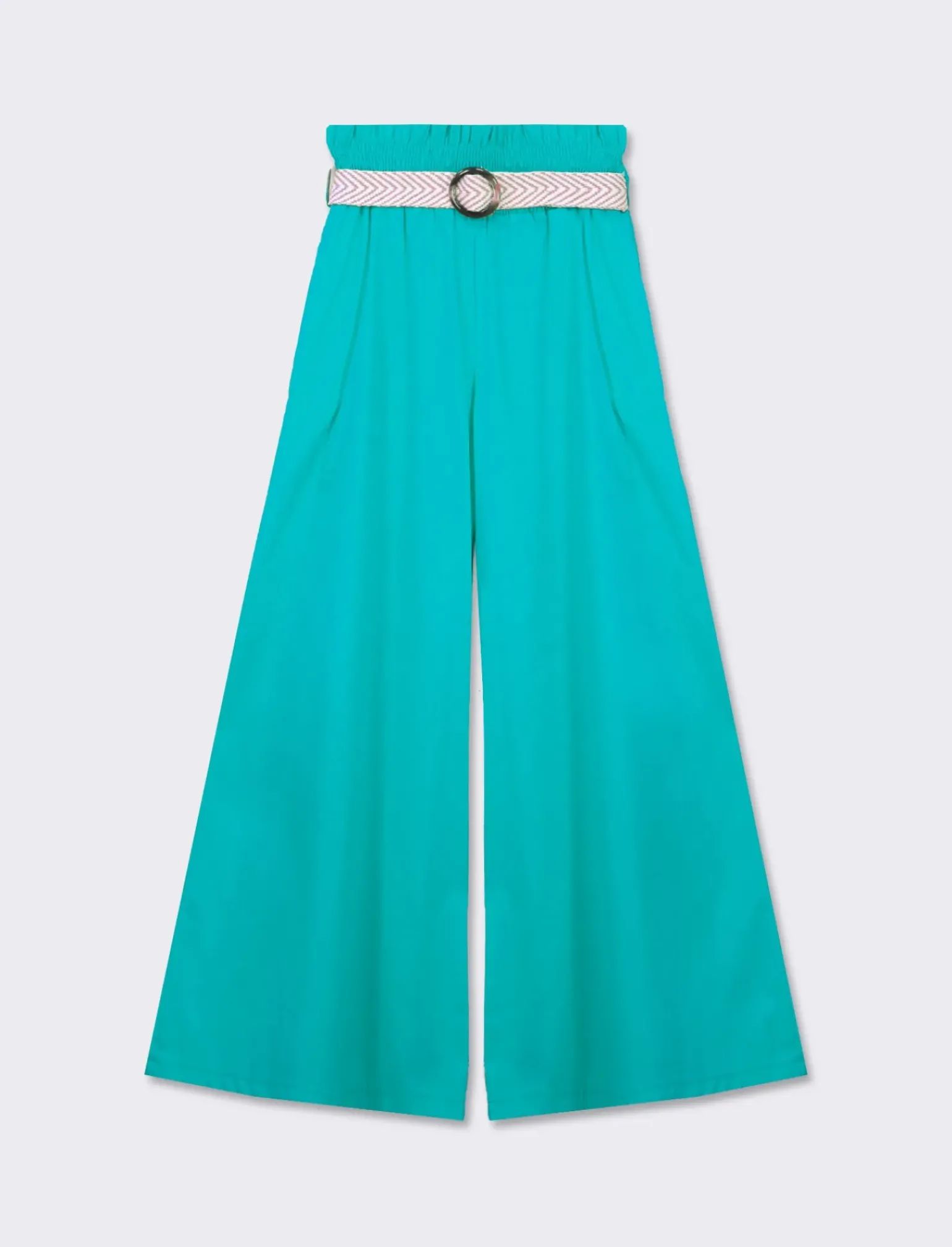 Donna Piazza Italia Donna<Pantalone cotone con elastico in vita e cinura - acqua