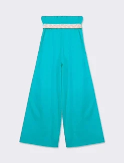 Donna Piazza Italia Donna<Pantalone cotone con elastico in vita e cinura - acqua