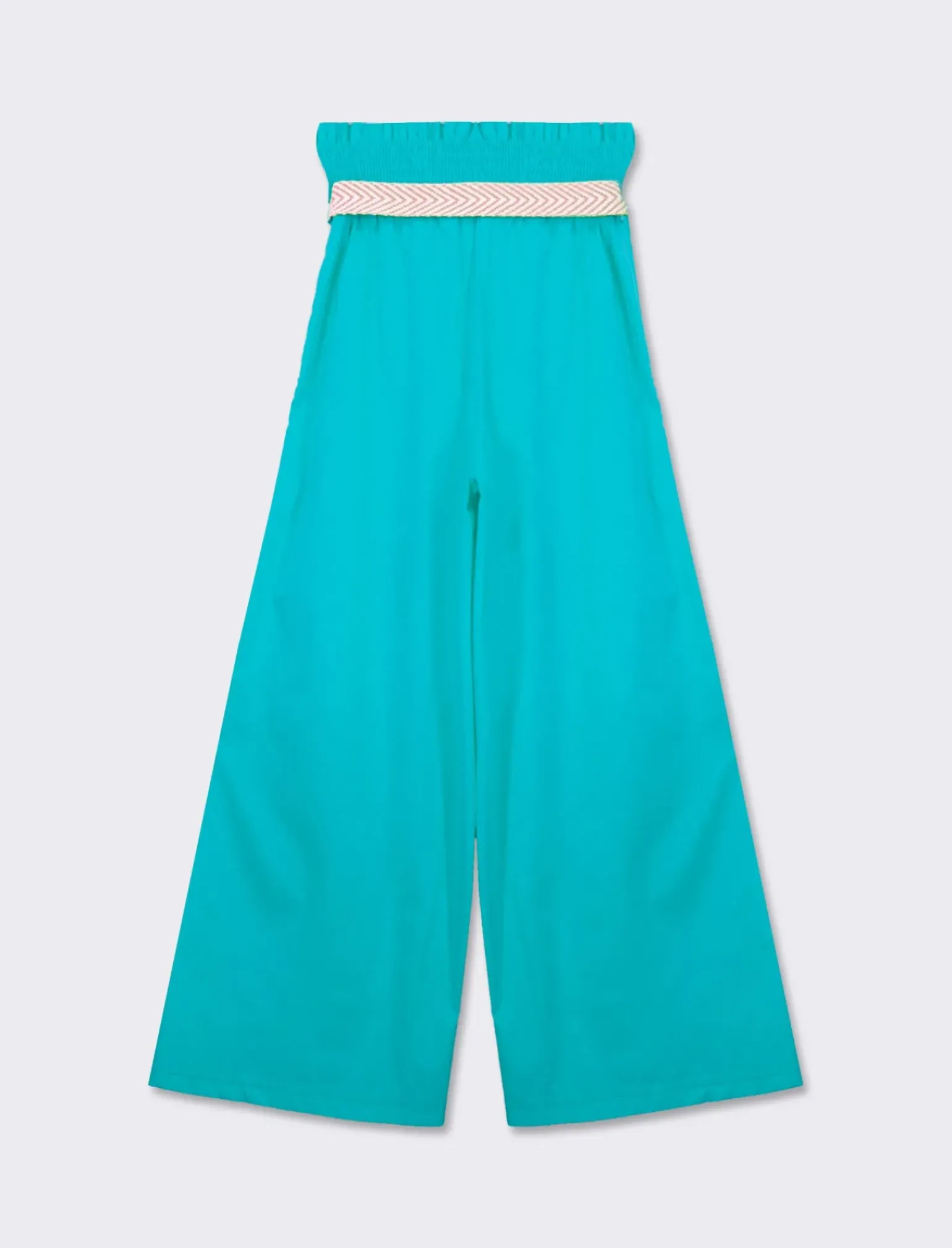 Donna Piazza Italia Donna<Pantalone cotone con elastico in vita e cinura - acqua