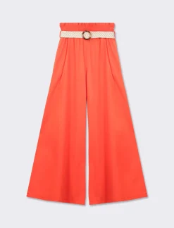 Donna Piazza Italia Donna<Pantalone cotone con elastico in vita e cinura - Arancio