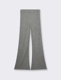 Donna Piazza Italia Pantaloni<Pantalone flare con elastico in vita e lavorazione a coste larghe - melange