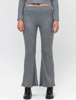 Donna Piazza Italia Pantaloni<Pantalone flare con elastico in vita e lavorazione a coste larghe - melange