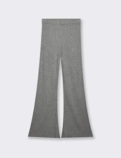 Donna Piazza Italia Pantaloni<Pantalone flare con elastico in vita e lavorazione a coste larghe - melange