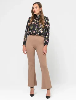 Donna Piazza Italia Pantaloni<Pantalone flare in punto milano con bustino elastico - Cammello