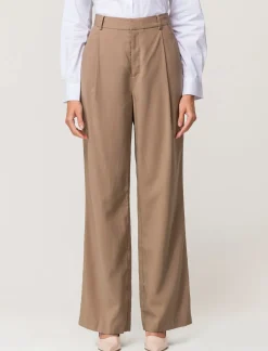 Donna Piazza Italia Pantaloni<Pantalone fromale modello a palazzo in tessuto fluido - castoro