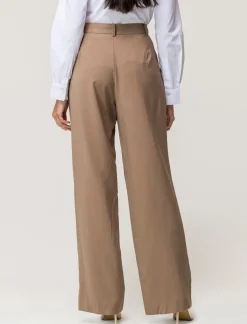 Donna Piazza Italia Pantaloni<Pantalone fromale modello a palazzo in tessuto fluido - castoro