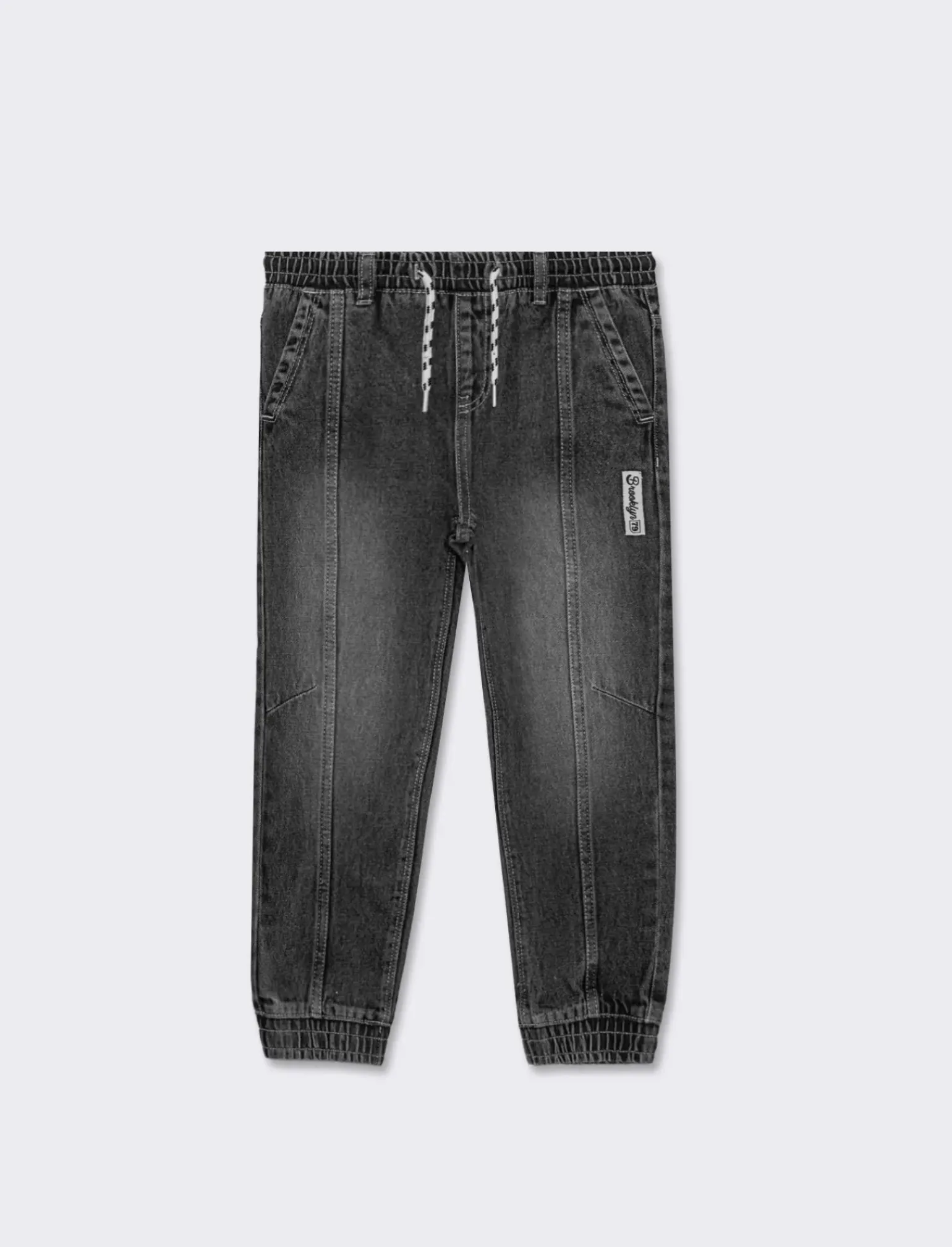 Bambino Piazza Italia Bambino|Jeans<Pantalone in denim modello jogger con lacci in vita e stampa sul dietro -