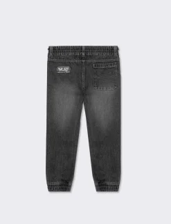 Bambino Piazza Italia Bambino|Jeans<Pantalone in denim modello jogger con lacci in vita e stampa sul dietro -