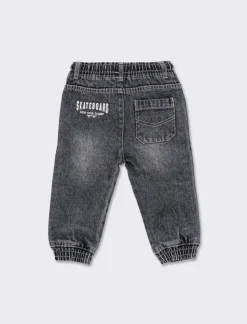 Piazza Italia Jeans<Pantalone in denim modello jogger con lacci in vita e stampa sul dietro -