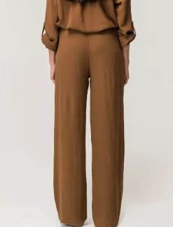 Piazza Italia Pantalone in tessuto fluido con elastico e coulisse in vita vestibilità straight - tabacco Marrone Clearance