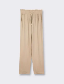 Donna Piazza Italia Donna<Pantalone in tessuto leggero con fusciacca ed elastico - fieno