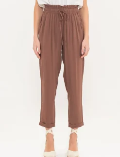 Donna Piazza Italia Donna<Pantalone in tessuto leggero con fusciacca ed elastico - Cacao