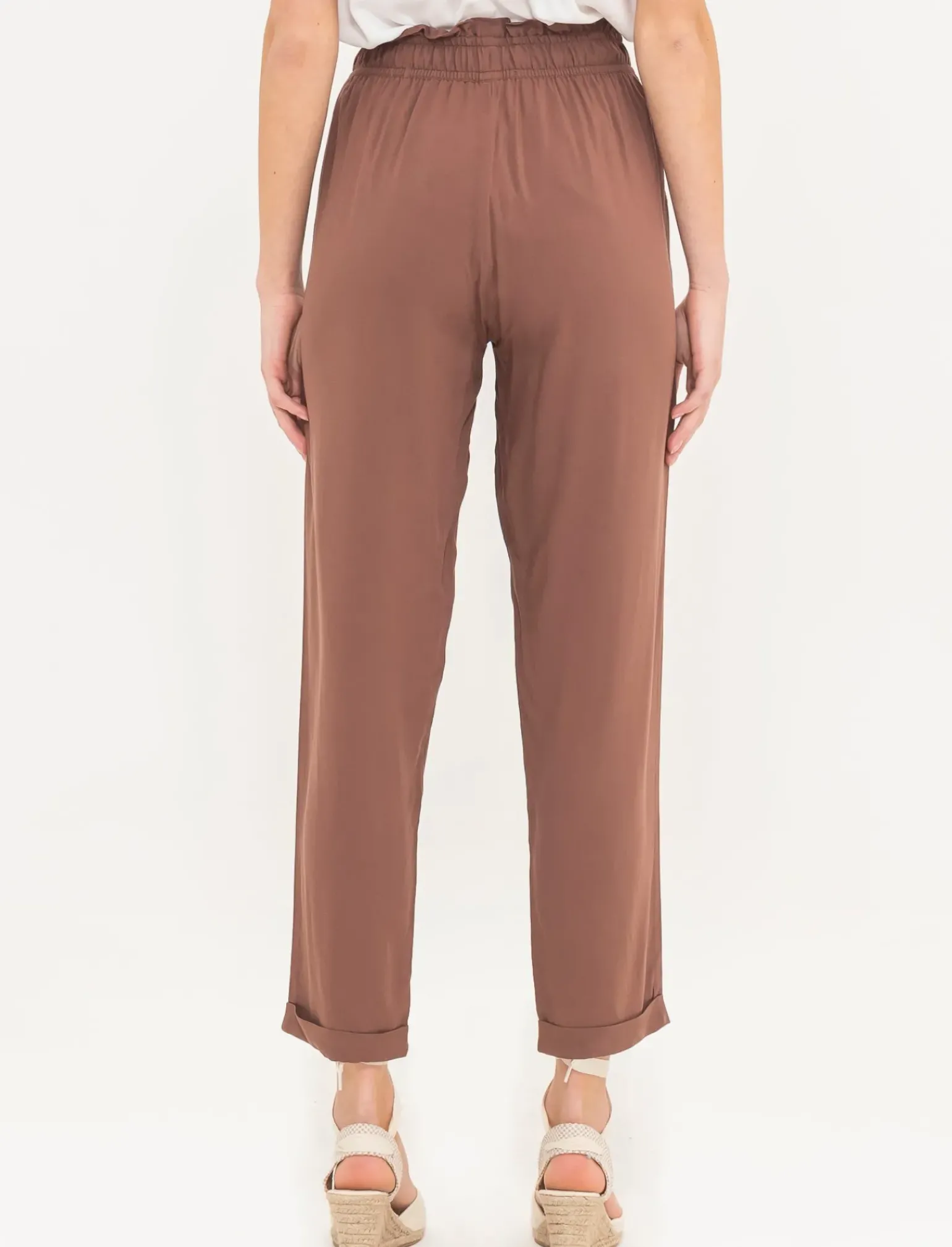 Donna Piazza Italia Donna<Pantalone in tessuto leggero con fusciacca ed elastico - Cacao